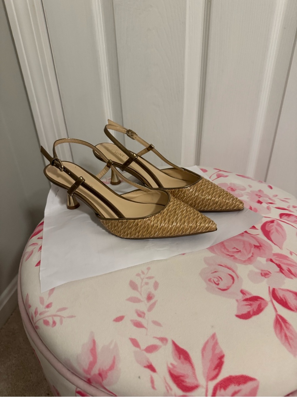 Nine West Woven Slingback Pointed Toe Heels in Tan